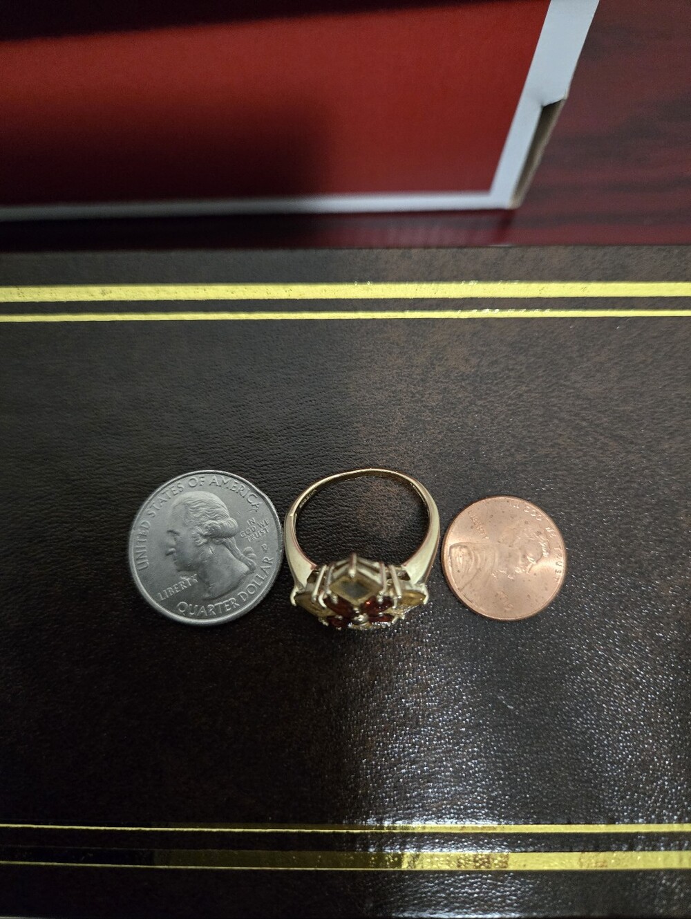 Antique Rare Find 10k Solid Yellow Gold Pear Shaped Garnet & Square Citrine Ring - Picture 12 of 12